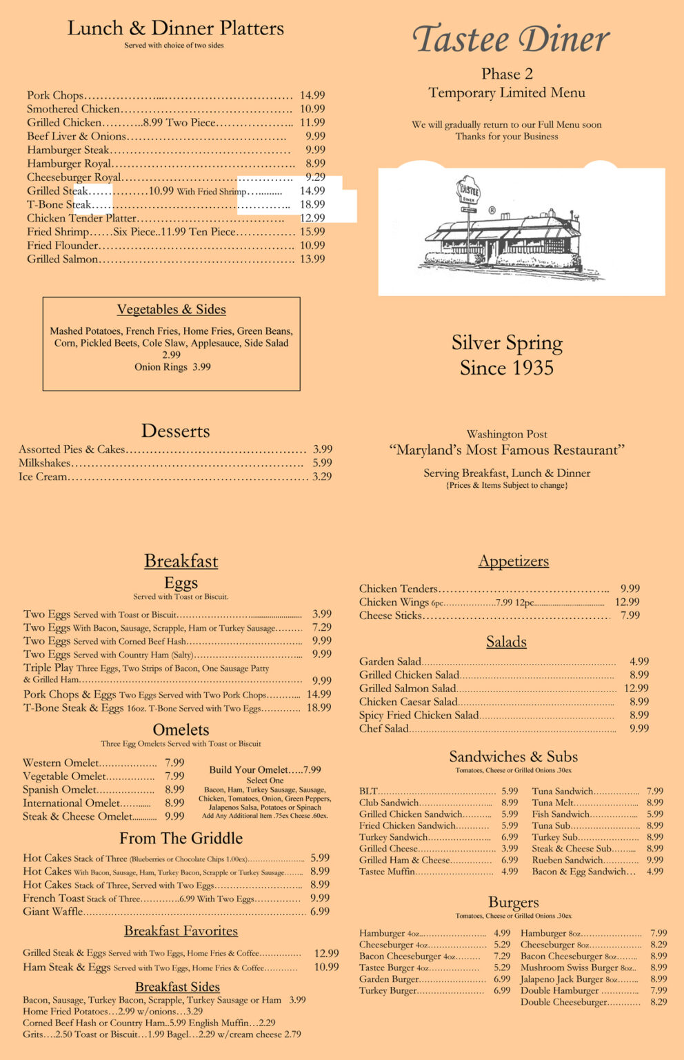 silverspringmenu Tastee Diner